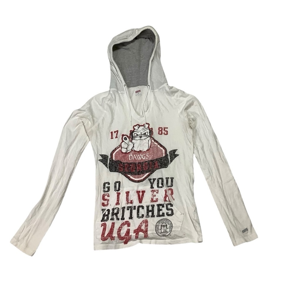 Soffe Georgia Bulldogs Hooded Long-Sleeve Tee Sz Medium White UGA